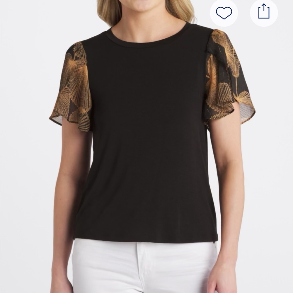Elegant Black Blouse with Gold Leaf Sleeves